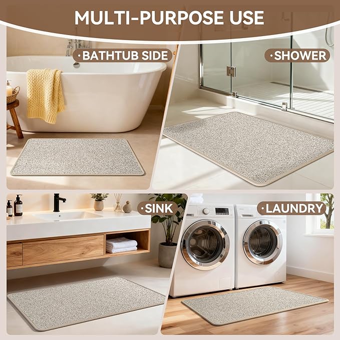 16"x24" Absorbent Quick Dry Bath Mats, Non-Slip Rubber Backing Bathroom Rug, Washable Bath Rugs for Bathroom Floor, Sink and Outside Shower, Low Pile Rug Fit Under Door, Minimalism, Brown