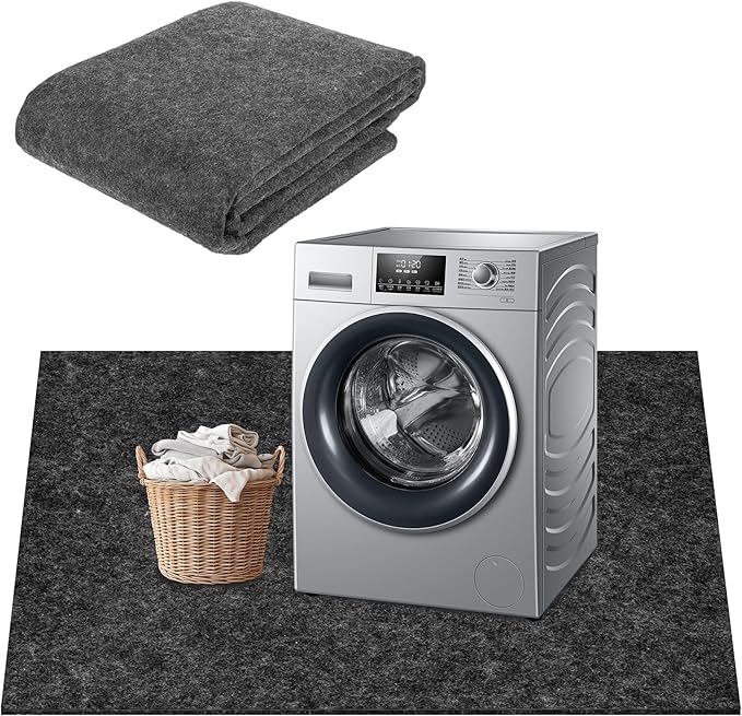 ToLanbbt Under Washing Machine Mat - 62 x 36 Inch Water Resistant Felt Floor Protector with PE Backing for Washer, Dryer, Fridge, Freezer Home Appliance, Non-Slip Refrigerator Floor Mat, Dark Grey