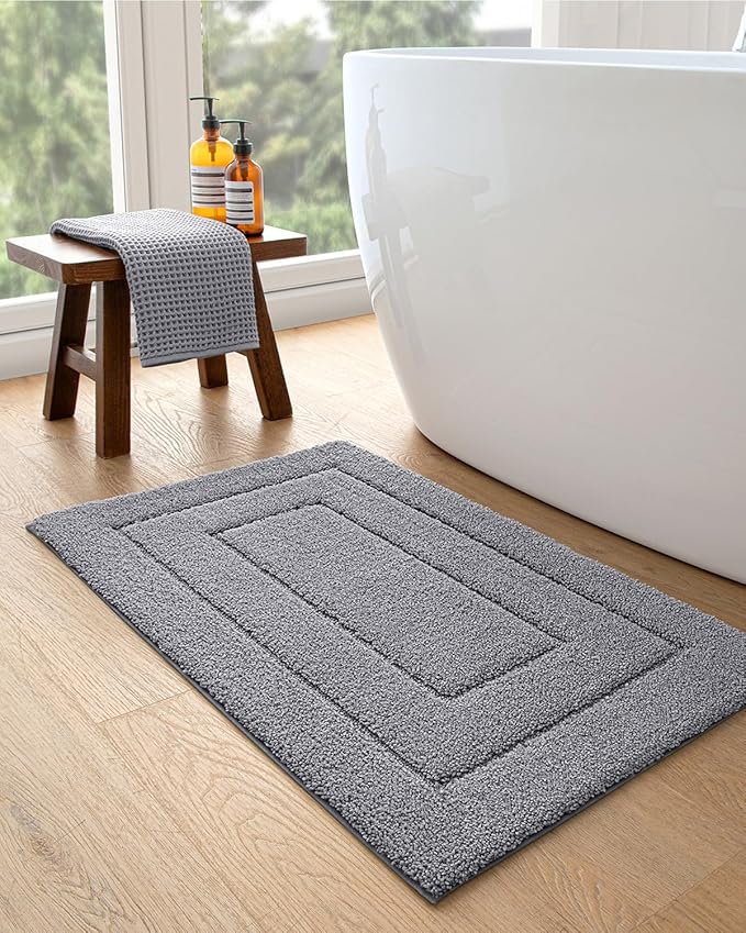 DEXI Bathroom Rug 36x24, Non Slip Washable Bath Mat for Shower Floor, Absorbent Soft Bathmat with Rubber Backing, Quick Dry Microfiber Carpet, Grey