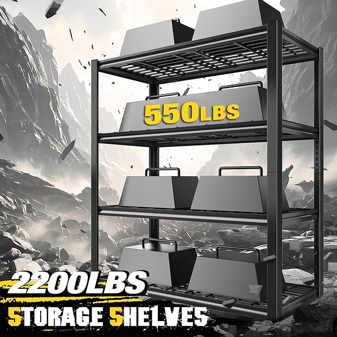 REIBII 40" W Storage Shelves 2200LBS Garage Shelving Heavy Duty Metal Shelving Adjustable Metal Shelves Industrial 4 Tier Shelf for Warehouse Basement Pantry Kitchen, 2 Pack