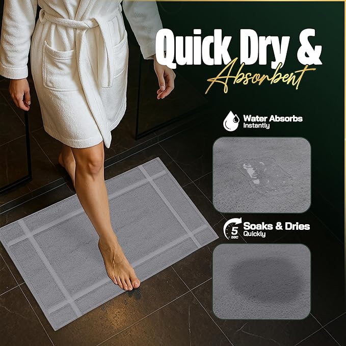 Pearl Linens 100% Ring Spun Cotton Bath Mat (Pack of 12) 18 x 25 Inch, Washable, Soft & Absorbent Terry Bathroom Floor Mat – Not Bathroom Rugs – Quick-Dry After Shower Bath Mat, 687 GSM, Light Grey