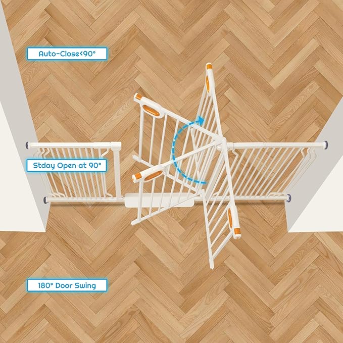 owlie Baby Gate Indoor 75-85 Inch, Extra Wide Safety Gate for Dogs Large Stairway Gate Adjustable Baby Gates Pressure Mount Wide Gates for Pet Stairway Doorways No Drilling White (30.5'' Tall)