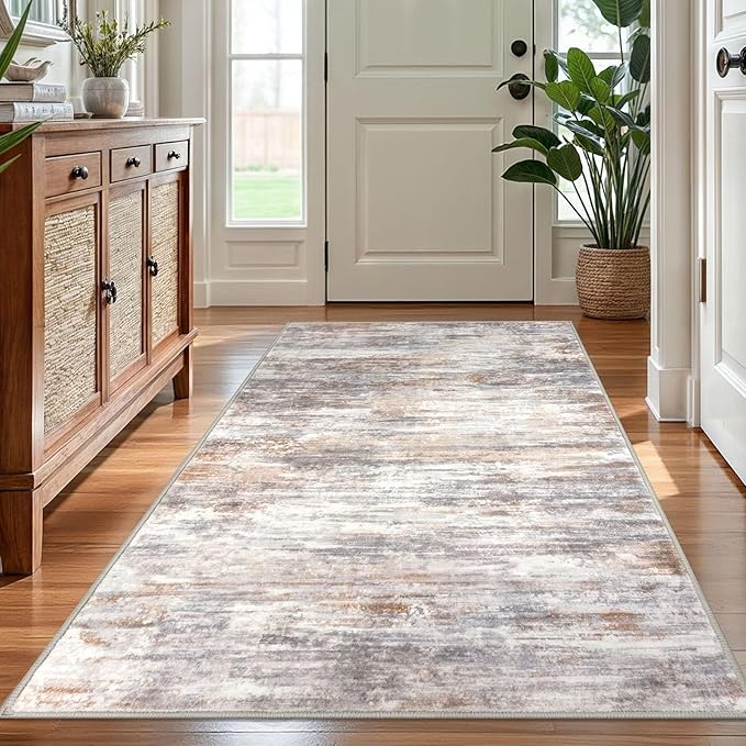 KOZYFLY Modern Abstract 4x6 Rug Washable Large Rugs for Entryway Non-Slip Soft Living Room Rug, Print Multi Grey Throw Rugs Indoor Mat for High-Traffic Door Entrance, Laundry, Nursery, Bedroom