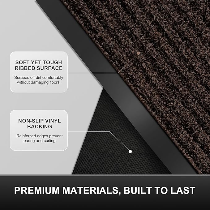 Non-Slip Waterproof Rubber Door Mat, 1'5" x 2'5" Commercial Floor Mat for High Traffic Areas, Easy Clean Low Profile, for Entrance, Indoor/Outdoor, Office, Patio, Garage