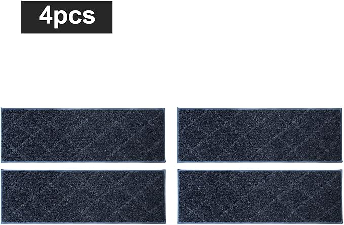 COSY HOMEER Edging Stair Treads Non-Slip Carpet Mat 28inX9in Indoor Stair Runners for Wooden Steps, Edging Stair Rugs for Kids and Dogs, 100% Polyester TPE Backing (4pc, Navy)