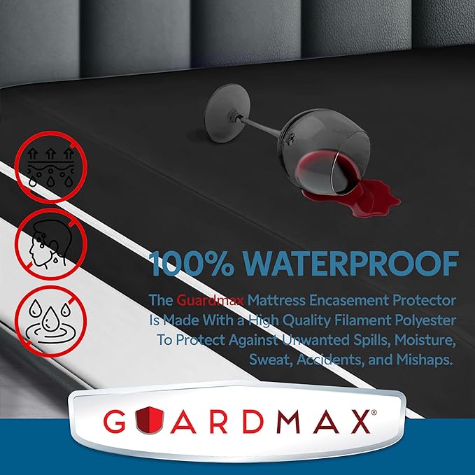 Guardmax Jersey Knitted Queen Zippered Mattress Encasement - Waterproof & Bed Bug Proof Mattress Protector - Comfortable, Soft, and Noiseless Zippered Bedding - Dust Mite Proof (60 x 80 x 12)