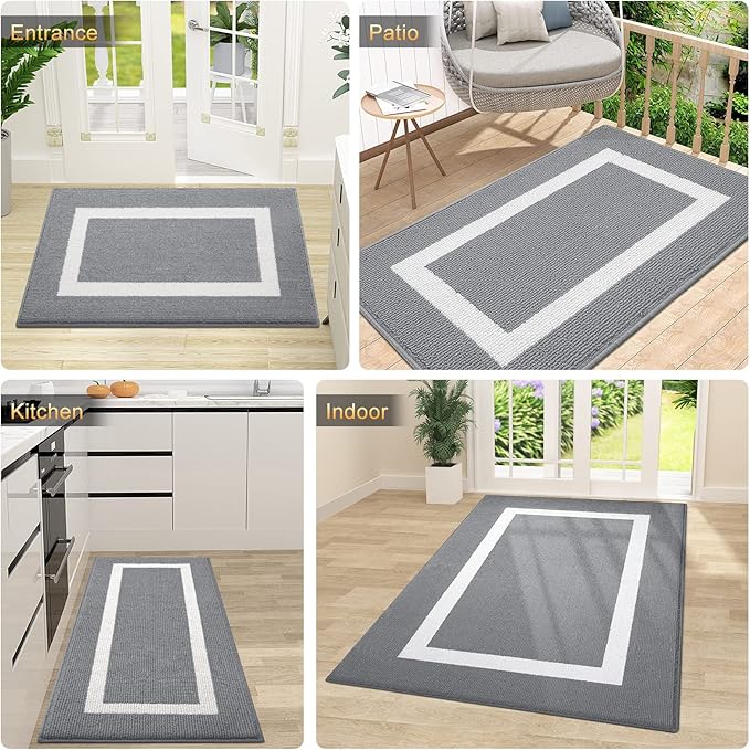 OLANLY Indoor Door Mat, 71x47, Non-Slip Absorbent Resist Dirt Entrance Mat, Washable Low-Profile Inside Entry Doormats for Entryway, Grey