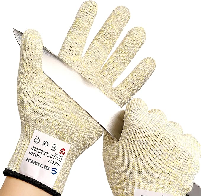 Schwer 10 Pairs ANSI A9 Cut Resistant Gloves, Food Grade Reliable Cutting Glove, Mandoline Glove for Kitchen Meat Cutting, Oyster Shucking, Fish Fillet Processing, Non-PFAS, PR1501, XL