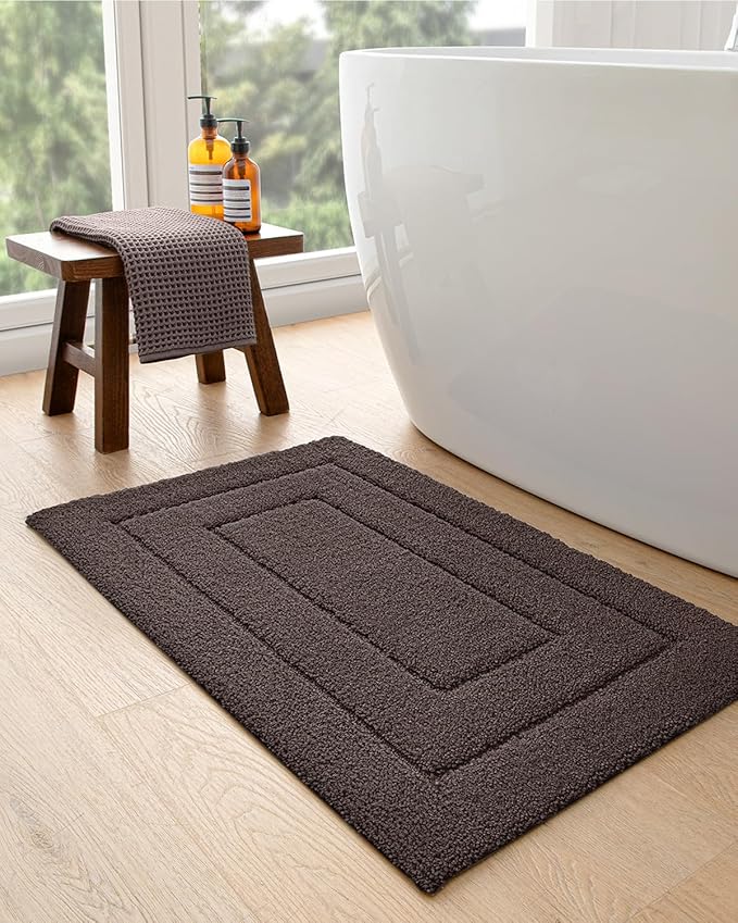DEXI Bathroom Rug 24x16, Non Slip Washable Bath Mat for Shower Floor, Absorbent Soft Bathmat with Rubber Backing, Quick Dry Microfiber Carpet, Brown