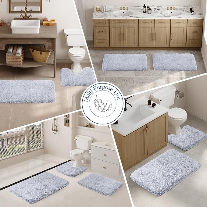 Walensee Bath Rug - Non Slip, Absorbent, Soft Microfiber Shaggy Mat (20 x 32, Growing Blue) - Machine Washable, Thick Plush Shower Mat