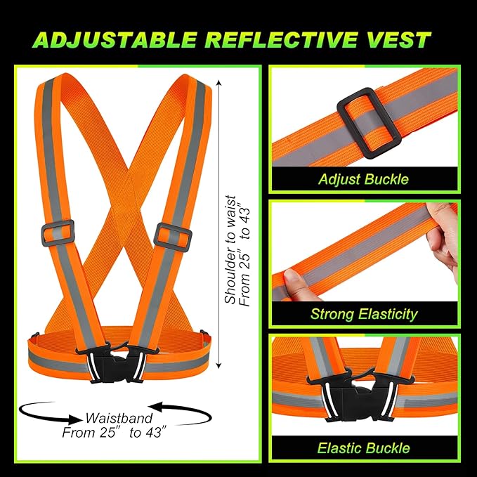 Hercicy 12 Pcs Reflective Vest High Visibility Safety Vests, Adjustable Running Gear Straps Lightweight Reflector for Construction (Orange)