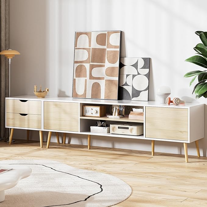 TV Stand for TVs up to 90 Inch, Entertainment Center for 80 90 95 inch TV Console Table with 2 Storage Cabinets & 2 Drawers for Living Room Bedroom