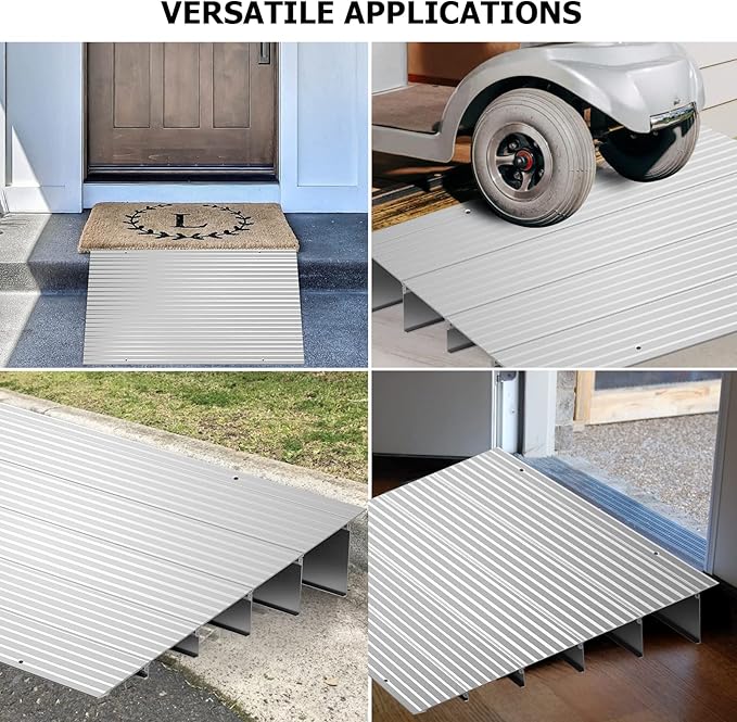 Door Threshold Ramp 5" Rise Door Ramp Aluminum Entry Ramp or Doorways Rated 800 lbs Load Capacity forWheelchair Scooters Power Chairs Walkers Metallic