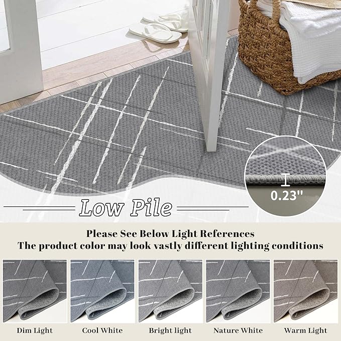 Modern Line Washable Runner Rug 2x6, Gray Non-Slip Hallway Rug, Woven Non-Shedding Thin Runners for Entryway, Kitchen, Laundry Room