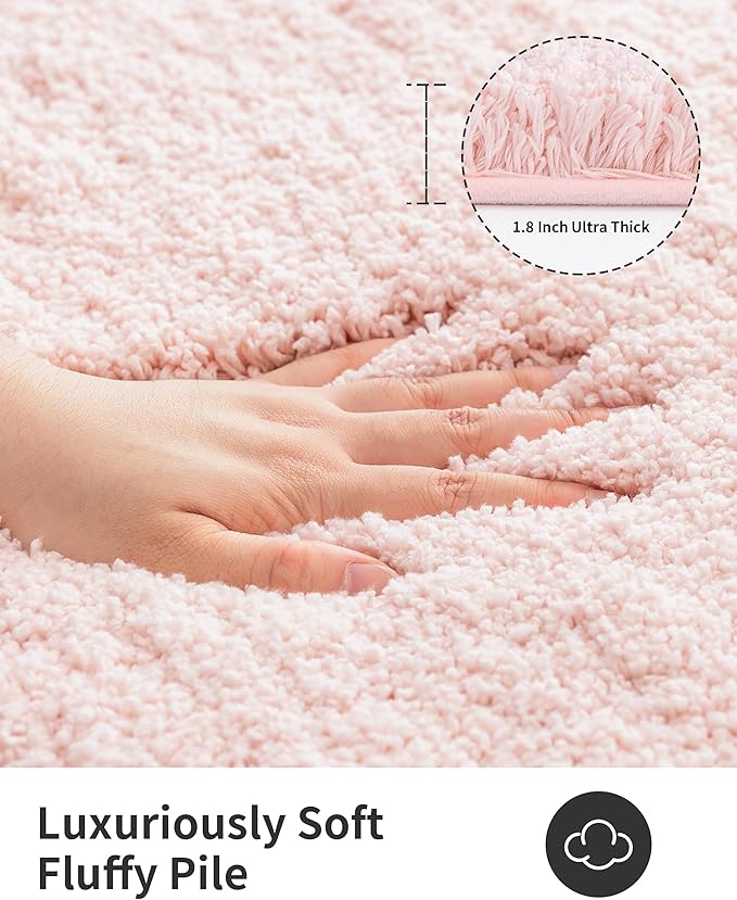 ILANGO Pink Christmas Bathroom Rugs 36" × 24" Non Slip & Super Absorbent Extra Thick Soft, Washable Bath Mat for Floor, Non Shedding Microfiber Shaggy Bath Rug with Rubber for Bathtub Sink