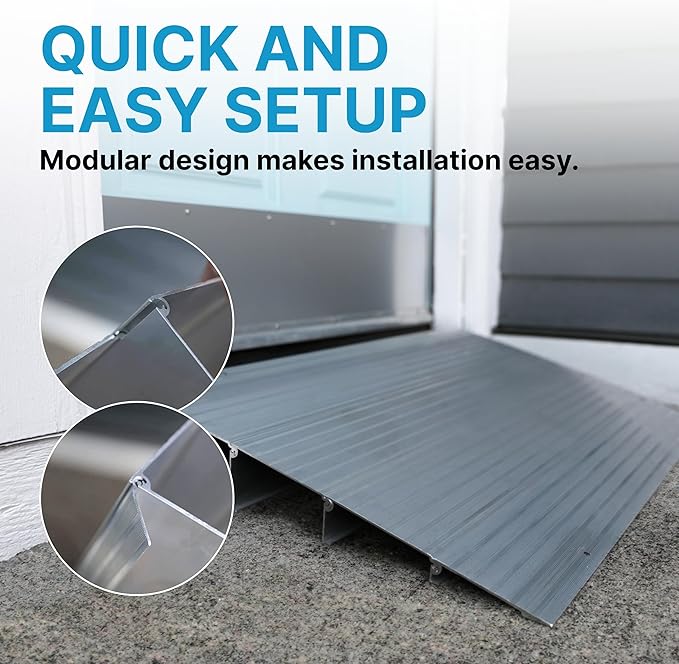 EZ-ACCESS - Threshold Ramps for Doorways - Portable Wheelchair Ramp for Home Steps, Aluminum Door Threshold Sliding Doors, Walker & Wheelchair Access - Adjustable Modular Transitions, 5" Rise