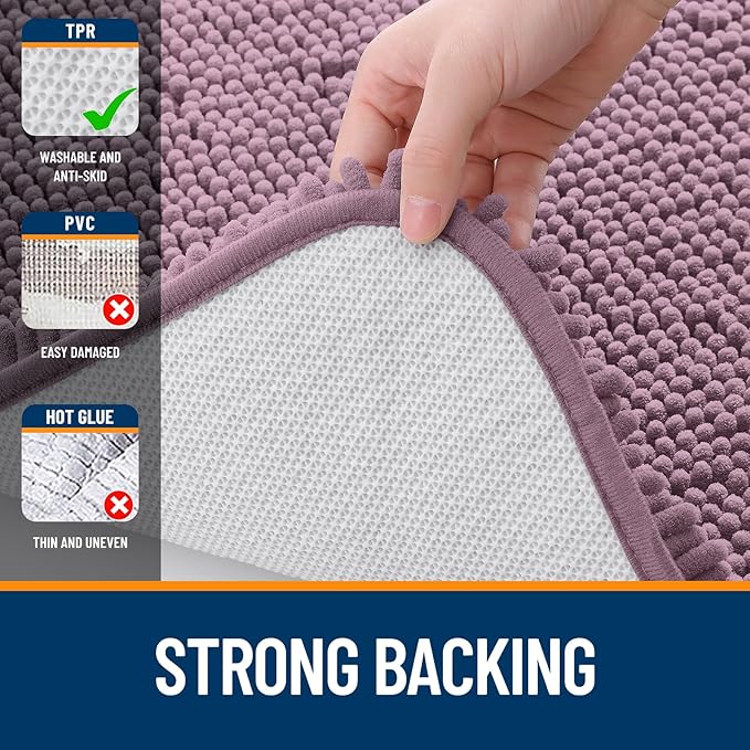 OLANLY Bathroom Rugs Sets 3 Piece, Soft Absorbent Chenille Bath Mats and U-Shaped Contour Toilet Rug, Quick Dry, Home Decor Accessories, Bath Mat Set for Bathroom (47"x20"+24"x16"+24"x20", Deep Plum)