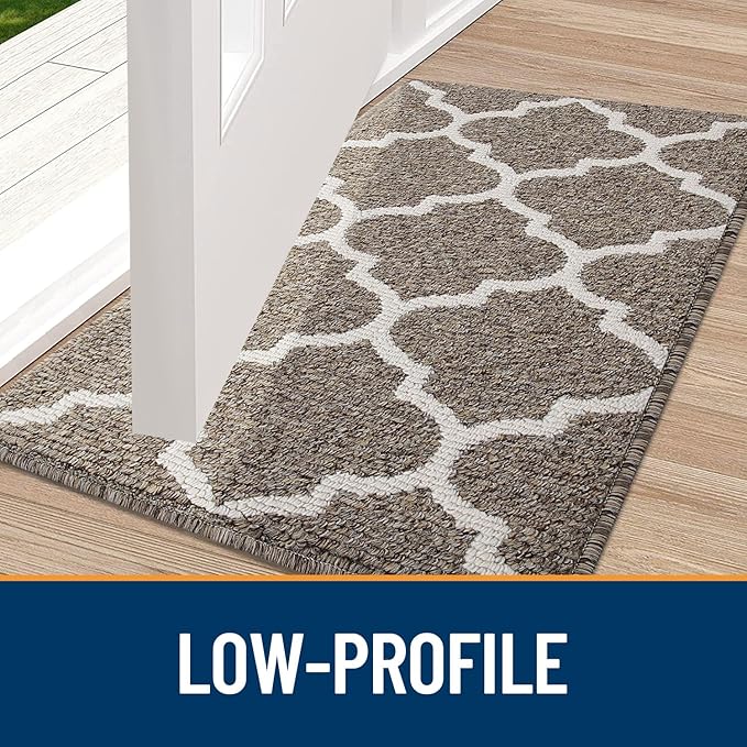 OLANLY Indoor Door Mat, 30x17, Non-Slip Absorbent Resist Dirt Entrance Mat, Washable Low-Profile Inside Floor Doormats for Entryway, Brown