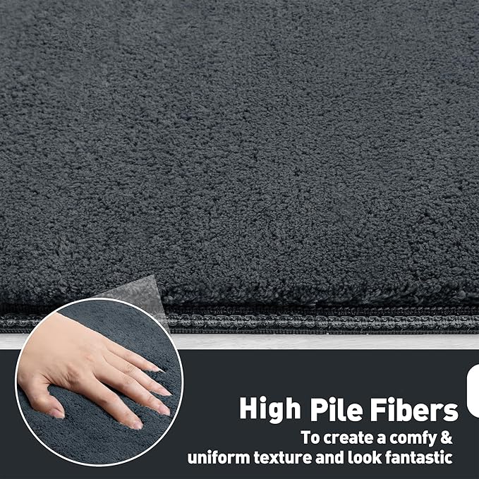 PURE ERA Carpet Stair Treads Ultra Plush 8 x 30 inch Soft Indoor Stair Protectors Pet-Friendly Non-Slip Skid Resistant Tape Free Washable Reusable(7 Pieces,Dark Gray)