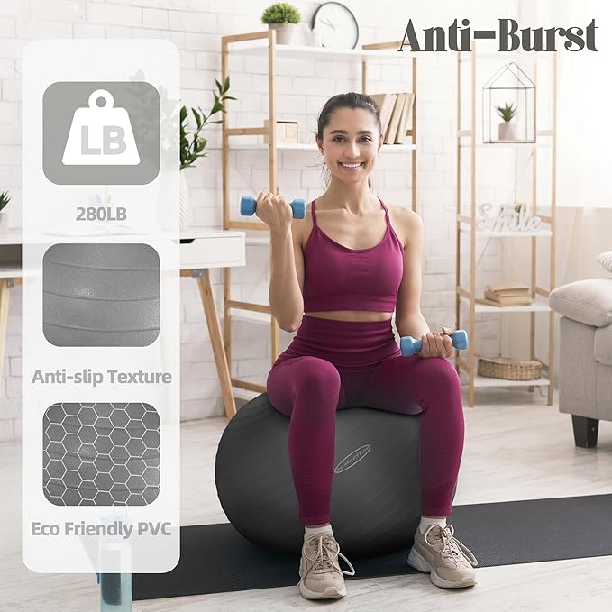 Fitvids Anti-Burst and Slip Resistant Exercise Yoga Fitness Birthing Ball with Quick Pump, 2,000-Pound Capacity, Multiple Colors and Sizes