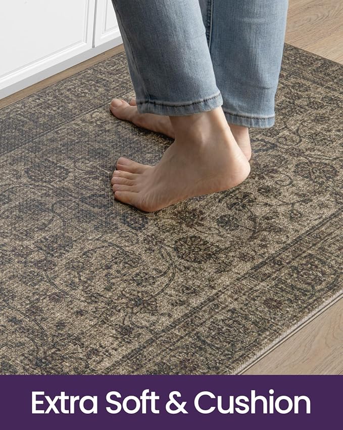 DEXI Kitchen Mats for Floor Cushioned, 23x59 Extra Large Wide Runner Rug Non Slip, Waterproof Soft Comfort Standing Padded Anti Fatigue Decorative, Brown