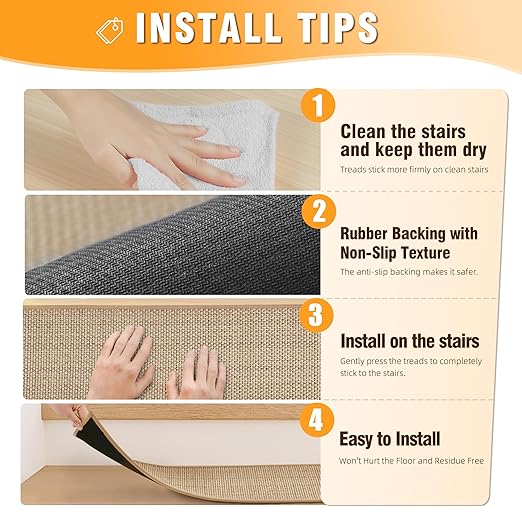 Chenille Stair Treads Non Slip 15pcs Stair Runner for Wooden Steps Rubber Backing Stairs Carpet Treads Indoor Staircase Covers Mat with Rubber Backing for Pets and Kids 8"X30" Beige