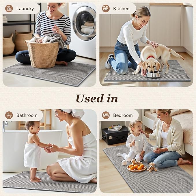 AMOAMI Kitchen Rugs and Mats, Non Slip Washable Kitchen Mats for Floor, Absorbent Quick Dry Kitchen Runner for in Front of Sink，Kitchen Rugs Sets of 2, 20"*30"+20"*47", Grey