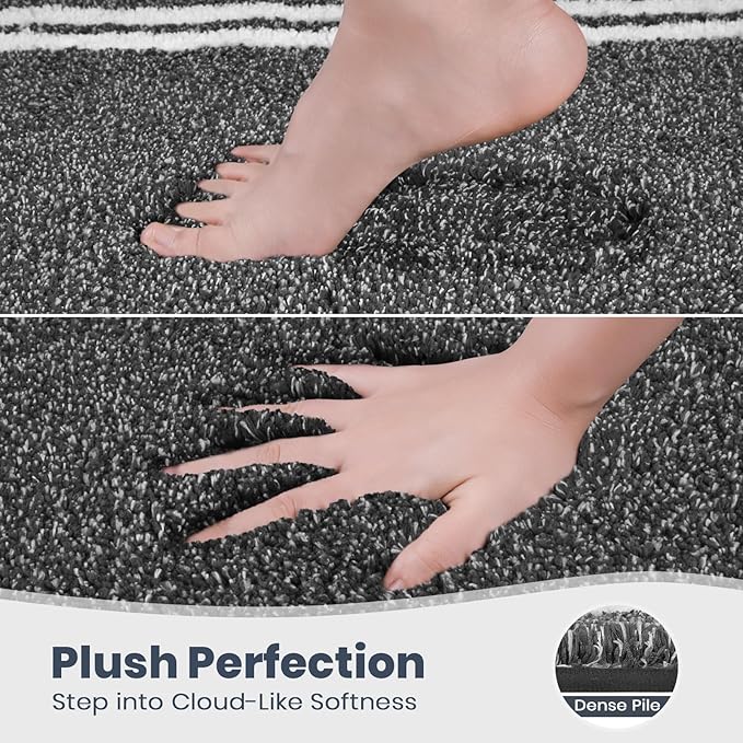PURRUGS Bathroom Rug Non-Slip Machine Washable 24" x 60", Super Absorbent and Quick Dry Shaggy Microfiber Bath Mat, Extra Soft and Plush Bath Rug for Bathtub, Shower and Sink, Charcoal