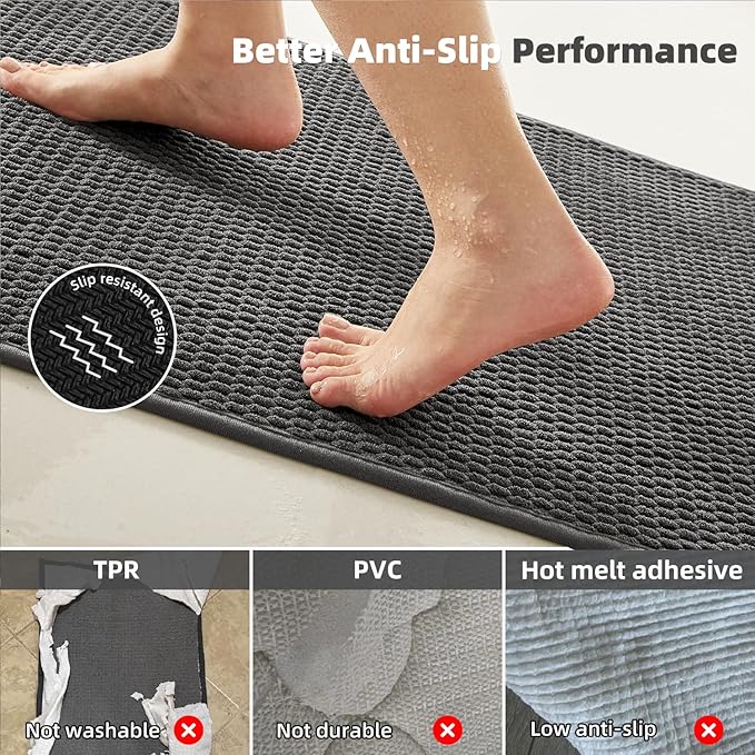 Toilet Rug, Thin Toilet Rugs U Shaped Washable Non Slip Absorbent Quick Dry Low Pile Toilet Mat, Dark Grey 20"x24" U Shape