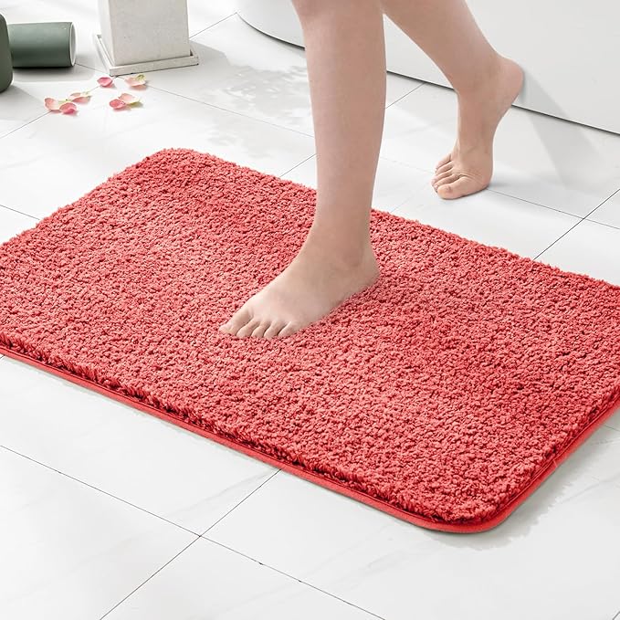 MIULEE Coral Absorbent Bathroom Rugs, Soft Large Bath Mats Non-Slip and Quick-Drying for Bathroom Floor Bathtub Showers, Machine Washable Carpet (24 x 36 Inches)