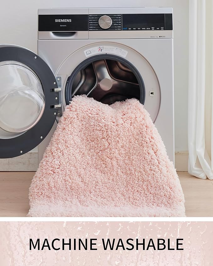 Bathroom Rugs 48x24, Ultra Thick Shaggy Soft Microfiber Absorbent Bath Rug, High Density Foam Latex Non Slip Backing, Machine Washable Bath Mats for Bathroom Floor & Sink, Pink