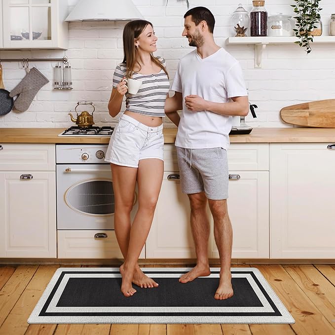 Anti Fatigue Kitchen Mats Memory Foam Cushioned Rugs Non Skid Kitchen Rugs Comfort Standing Desk Mats for Office, Home, Laundry Room Waterproof & Ergonomic Black 17.3 Inch x 47.2 Inch