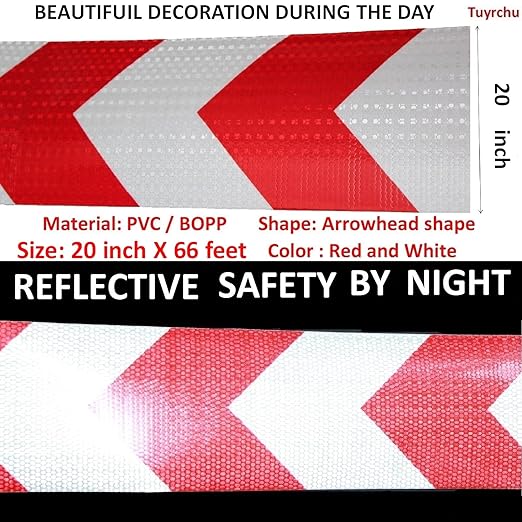 Reflective Tape Red and White Outdoor Waterproof 20 inch, High Visibility Hazard Conspicuity Safety Marking Tape (66 feet)