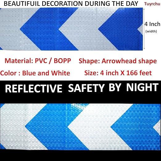 Reflective Tape Blue and White 4 inch X 166 feet, Outdoor Waterproof Hazard Conspicuity Safety Industrial Marking Tape