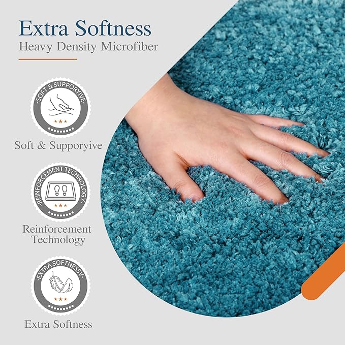 Walensee Contour Rug (20x24, Teal) Non Slip Bath Mat, Soft Microfiber Shaggy Mat, Machine Washable, U Shape Toilet Rug