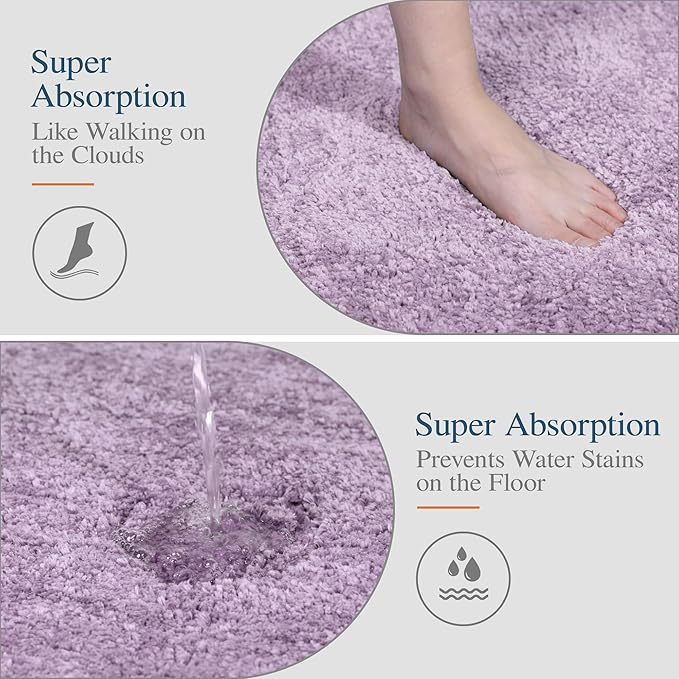Walensee Contour Rug (20x24, Lavender) Non Slip Bath Mat for Bathroom Water Absorbent Soft Microfiber Shaggy Mat Machine Washable U Shape Toilet Rug