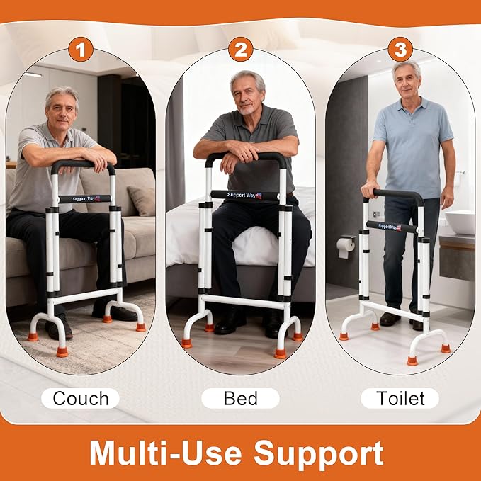 Stand Assist for Chair & Couch – Reinforced Dual-Tube Design, Height Adjustable Mobility Aid for Seniors, Lightweight Metal Frame with 600lb Capacity,White