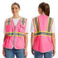 Hi Vis Safety Vest for Women, Working Drawstring waist Construction Vest with Pockets and Zipper, Womens Safety Vest, ANSI Type R Class2