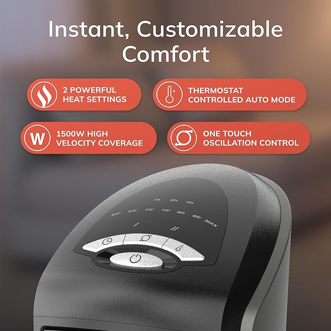 Lasko 1500W Ceramic Tower Space Heater with Remote, Thermostat, Timer & Widespread Oscillation, Portable Electric Heater for Indoor Use, Bedroom & Living Room, 751320