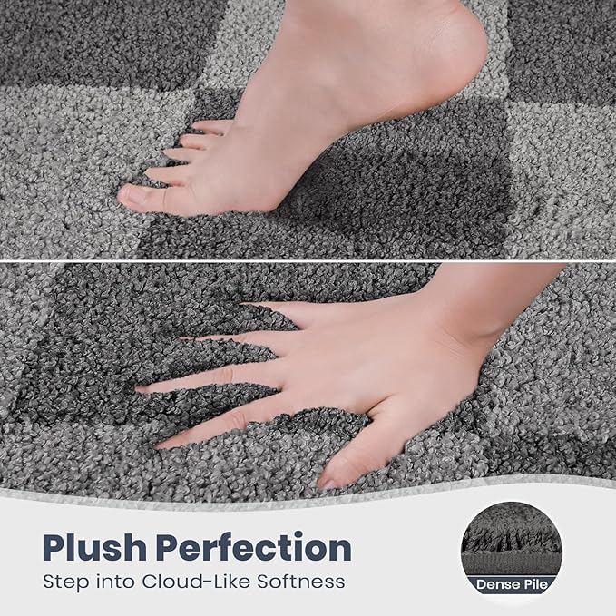 PURRUGS Bathroom Rug Non-Slip Machine Washable 30" x 46", Super Absorbent and Quick-Dry Bath Mat, Extra Soft and Plush Bath Rug for Shower, Bathtub and Sink, Grey & Dark Grey