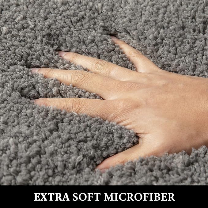 MIULEE Microfiber Toilet Bath Mat U-Shaped Contour Shaggy Bathroom Rugs Non Slip Extra Thick Soft Bath Rug Absorbent Water for Bathroom Commode Machine Washable(20x20 Inch, Grey)