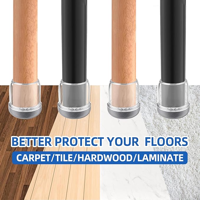 Extra Small Chair Leg Floor Protectors for Carpet Hardwood Floors, Upgraded Chair Leg Caps with Graphene Fabric Bottom, No Cat/Dog Hair Clinging, 16 Pcs Clear Furniture Leg Feet Covers (Fit 0.6"-0.8")
