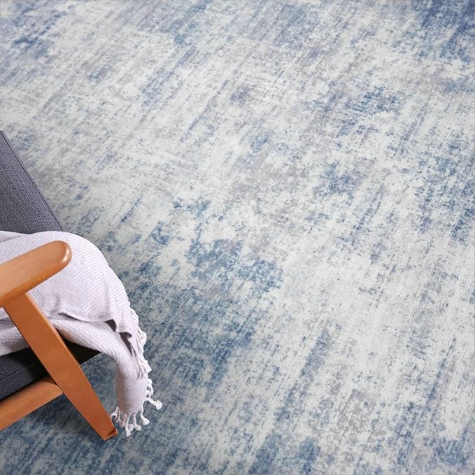 IOHOUZE Abstract Runner Rug 2x8 Ft Washable Runners for Hallways, Non Slip Kitchen Runner Printed Faux Wool Entryway Runner Indoor, Modern Floor Carpet for Hall Kitchen Bedroom, Light Blue White