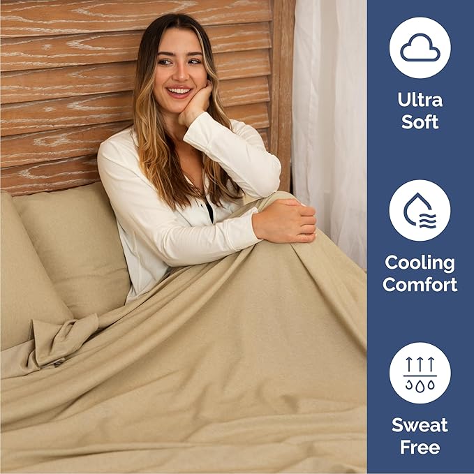 Queen 6 Piece Sheet Set - Cooling & Breathable Bed Sheets - Hotel Luxury Bed Sheets for Women, Men, Kids & Teens - Bedding w/Deep Pockets & Easy Fit - Soft & Wrinkle Free - Queen Heathered Tan Sheets