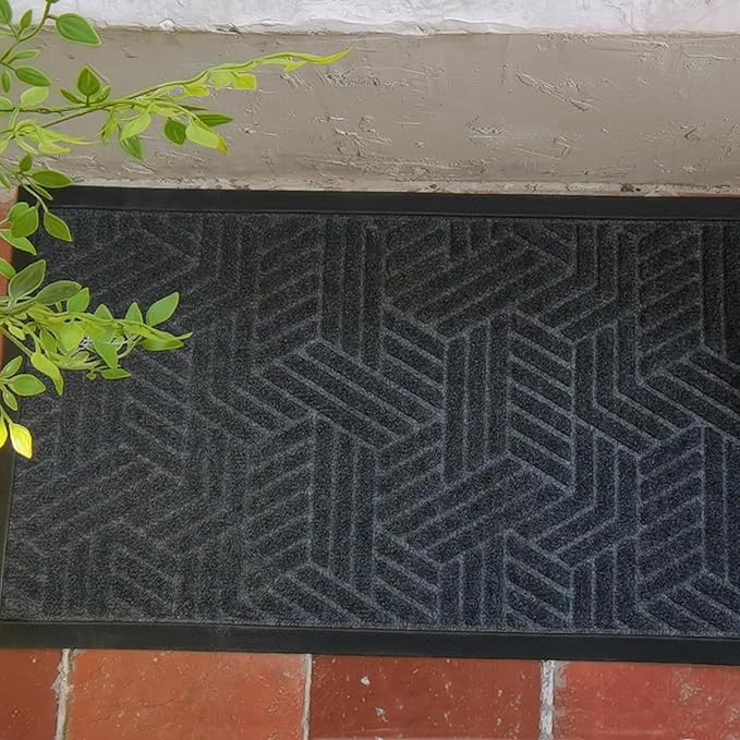 Front Door Mat 29.5"x17" Indoors Outdoors Welcome Mats, Waterproof Non-Slip Rubber Backing Heavy Duty Doormat Outside Entrance, Low Profile Entryway Rugs Floor Mat for Patio, Pattern B Grey