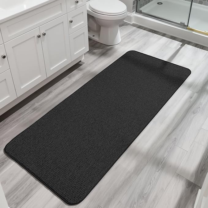 Bath Mat,Ultra Thin Bathroom Runner Rugs,Large Bath Mats for Bathroom,Quick Dry,Non-Slip,Machine Washable,Low Pile,Bath Rug,Shower Outside,Sink,Home Decor Accessories.Black,3'x5'(36x60inch)