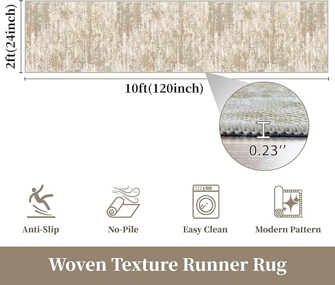 Runners for Hallways Non-Slip 2x10 Long Runner Rugs Washable Abstract Tear and Stain Resistance No Pile Lightweight Modern Rug Runners for Entryway, Kitchen, Walkway, Entrance, Beige/Yellow