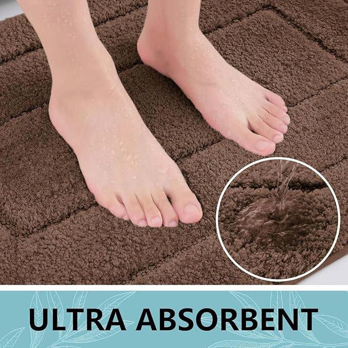 Buganda Bathroom Rugs, 59" x 24", Soft and Absorbent Microfiber Bath Rugs, Non-Slip Shaggy Shower Carpet, Machine Wash Dry Bath Mats for Bathroom Floor, Tub and Shower, Brown