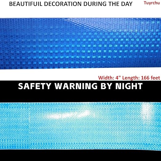 Industrial Reflective Tape Blue 4 inch Wide, Outdoor Waterproof Hazard Conspicuity Safety Marking Tape (166 feet)