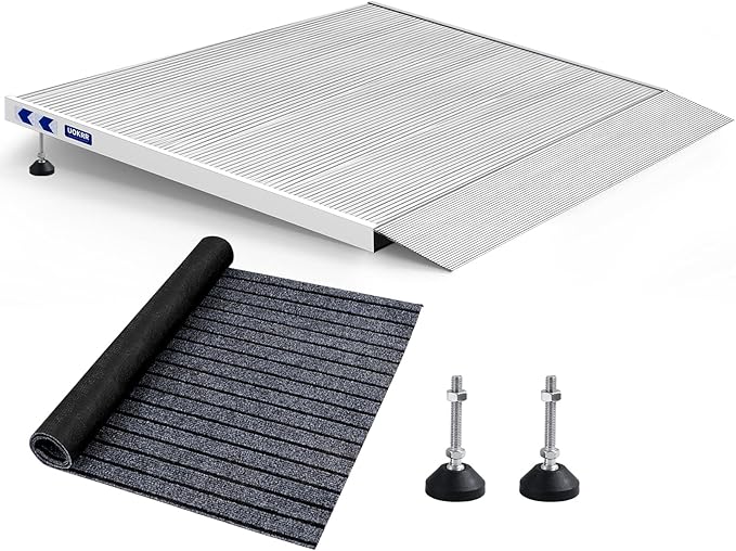 Threshold Ramp for Wheelchairs, 3.4-7.1" Rise and 36"×36" Platform Aluminum Wheelchair Ramp, Door Threshold Ramps with a Non-Slip Thick Door Mat